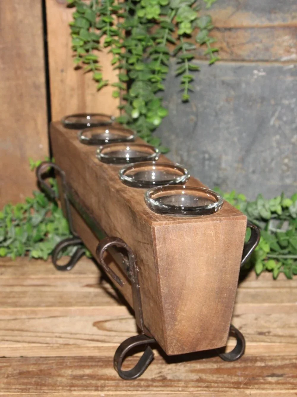Rustic French Country Farmhouse Wood Sugar Mold Candle Holder w/Stand